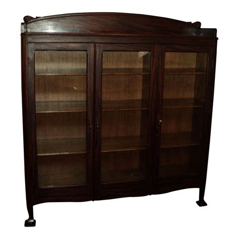 Oak revolving glass door bookcase early 20th cent. Antique Three Door Bookcase, Oak W. Faux Rosewood Finish ...