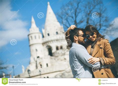 Loving Couple In The Historical Area Of Budapest Hungary Stock Image