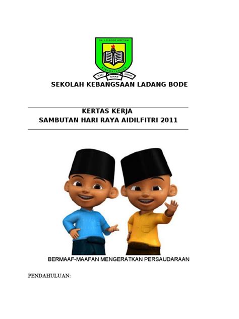 Berikut merupakan contoh kertas kerja hari guru untuk pelaksanaan peringkat sekolah. Contoh Kertas Kerja Sambutan Hari Raya Peringkat Sekolah