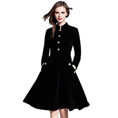 Luxury Brand Women Dress 2016 Fall Winter Style Velvet Blend Elegant