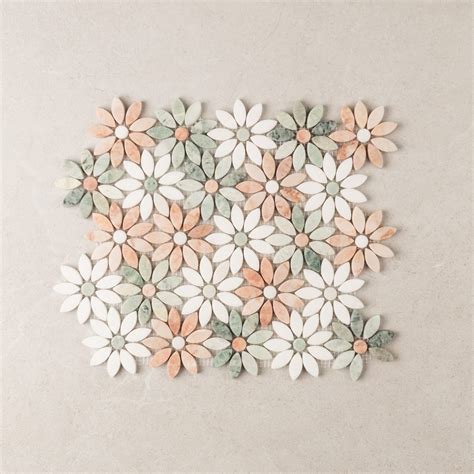 flower pink green thassos marble mosaic design tiles sydney