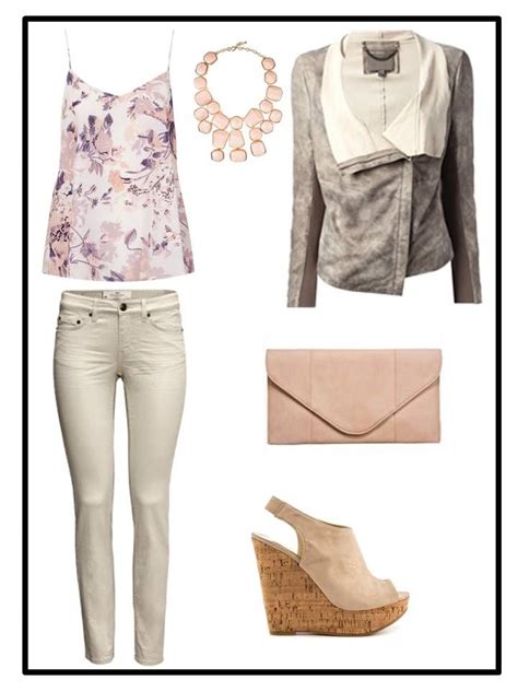 Street Outfit Nude Color Floral Blouse Wedges Street Outfit