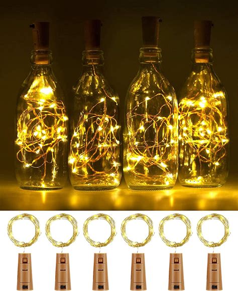 ariseno 6 pack led bottle lights with cork cork lights for bottles warm white 2m 20 leds