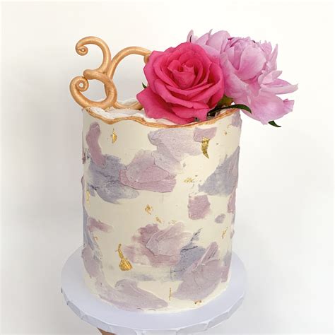 Textured Buttercream With Gold Accents And Florals Lilac Purple Pink Buttercream Cake Gold