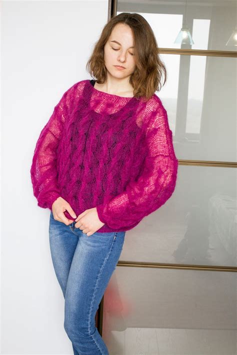 Oversize Cable Knit Fuzzy Mohair Sweaters Pullover Loose Fit Etsy