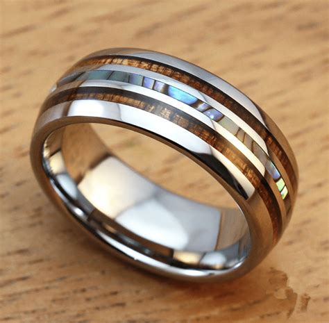 Free delivery and returns on ebay plus items for plus members. Men's 8mm Titanium Wedding Ring With Double Wood & Pearl ...