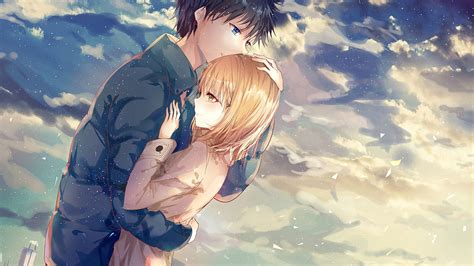 Download 3840x2160 Anime Couple Hug Romance Clouds