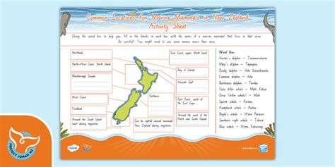 Free Common Locations For Marine Mammals In Nz Activity Sheet