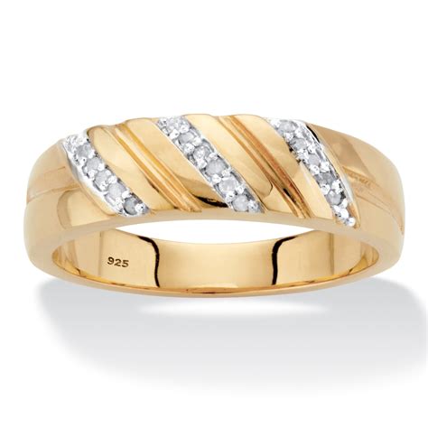 Men S Diamond Accent Diagonal Wedding Band In 18k Gold Over Sterling
