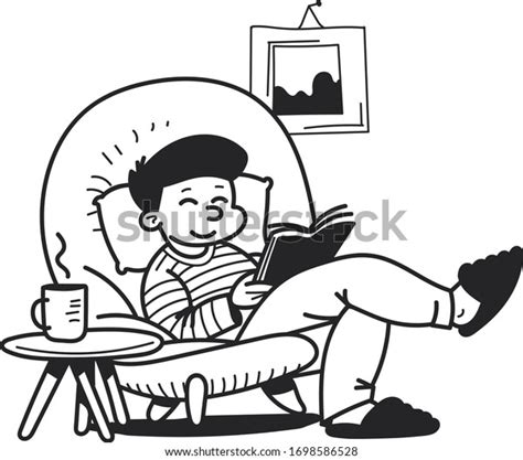 Cartoon Man Reading Book Sitting Chair Stock Vector Royalty Free