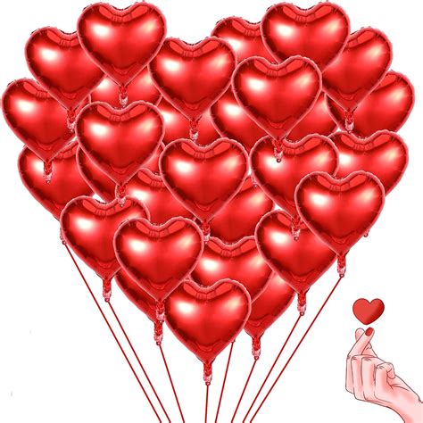 Red Heart Balloons 20 Pcs 18 Inch Heart Shaped Helium Red Balloons