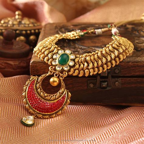 Gold Kundan Gemstone Necklace South India Jewels