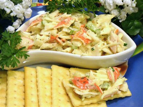 Imitation crab seafood salad is easy to make and can be served as a sandwich spread, chunky dip, or appetizer cracker topper. Easy Imitation Crab Seafood Salad Recipe