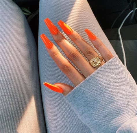 Pinterest X0 Jesss Orange Acrylic Nails Orange Nails Long