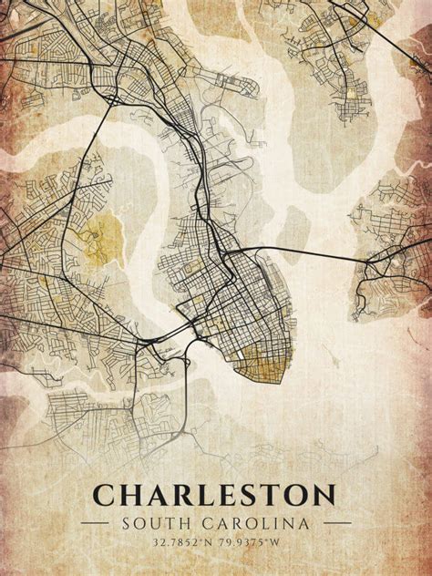 Charleston Antique Map Print Winter Museo