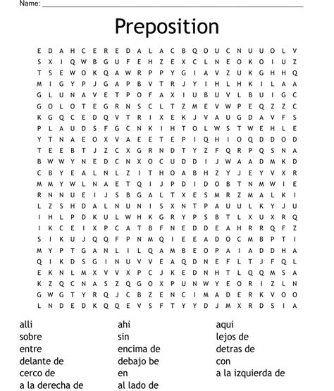 Spanish Prepositions Word Search Wordmint