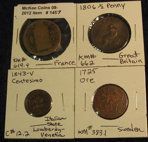 1457 4 Coins 1700s And Early 1800s France Great Britain And Lombardy