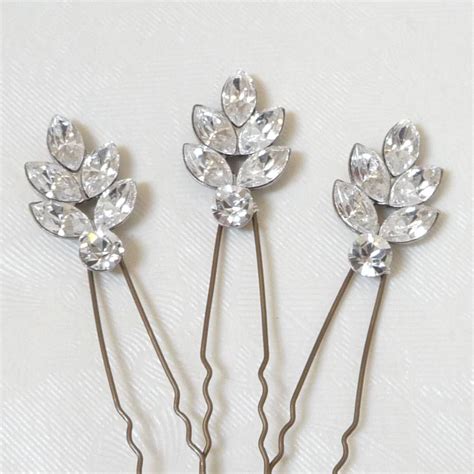 Set Of Three Rhinestone Leaf Hair Pins By Katherine Swaine