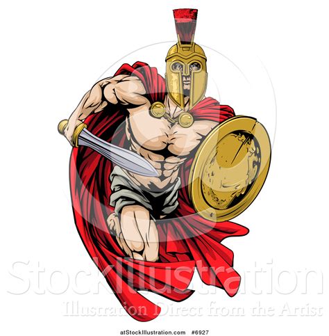 Vector Illustration Of A Strong Spartan Trojan Warrior Mascot Sprinting