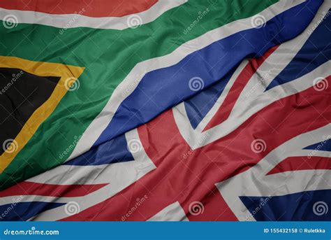 Waving Colorful Flag Of Great Britain And National Flag Of South Africa