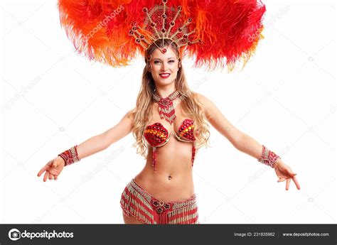 Brazilian Woman Posing In Samba Costume Over White Background Stock Photo Image By Macniak