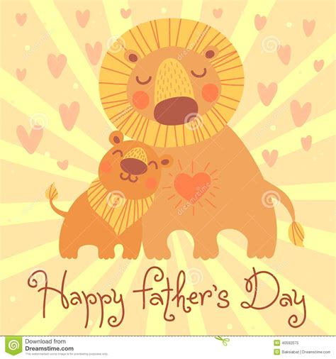 Happy Father S Day Card Cute Lion And Cub Stock Vector Illustration