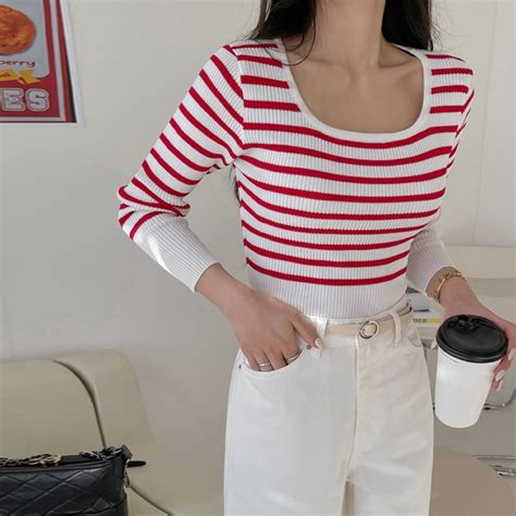 Stripe Slim Fit Knit Top Dabagirl Your Style Maker Korean Fashions Clothes Bags