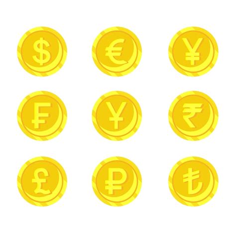 Premium Vector World Currency Symbols Icons Of Coins Dollar Yen Rupee