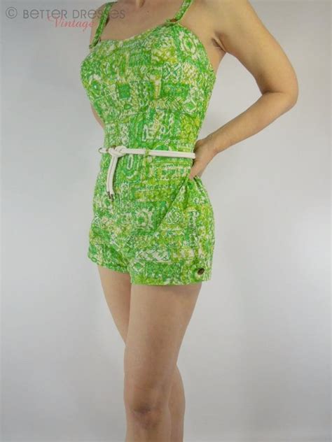 Vintage 50s 1950s Swimsuit Playsuit Pin Up Green Bathing Suit By