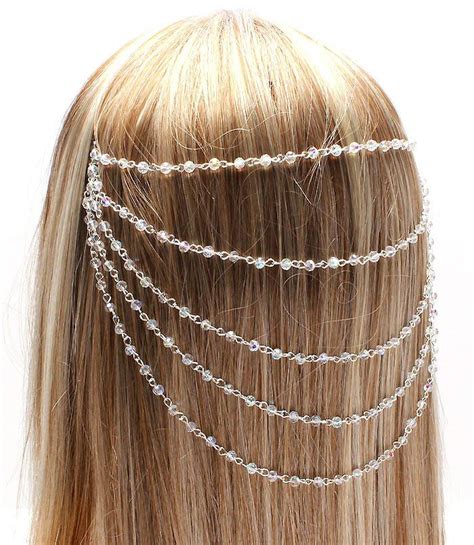 Head Chain Draping Chains Iridescent Crystal Beads Silver Wedding