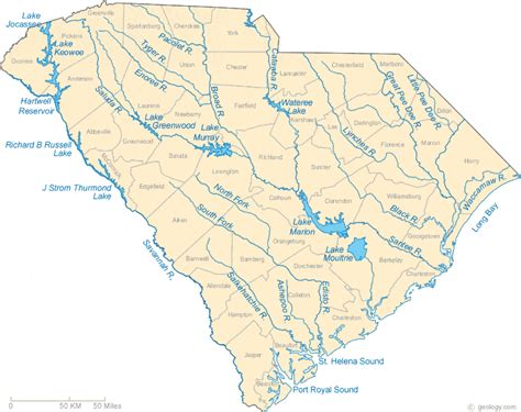 Map Of South Carolina Lakes Streams And Rivers