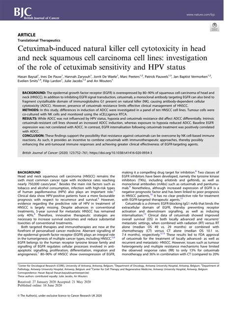 Pdf Cetuximab Induced Natural Killer Cell Cytotoxicity In Head And