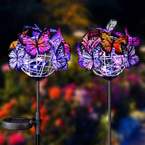 Butterflies Solar Led Lights Garden Stake Outdoor Butterfly Etsy