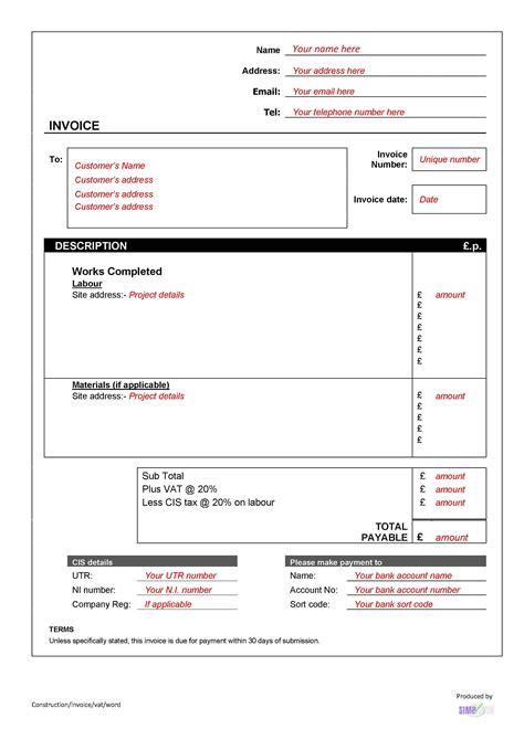 PDF CIS Invoice Template With Vat Download Etsy UK