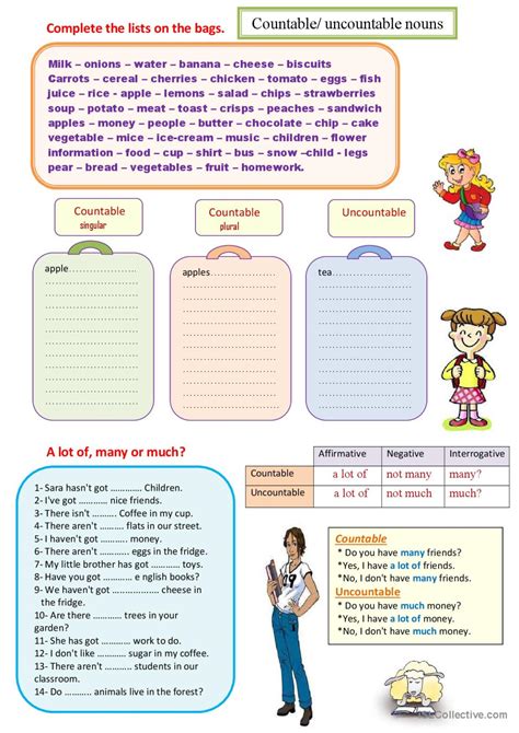 Countable And Uncountable Nouns A English Esl Worksheets Pdf Doc