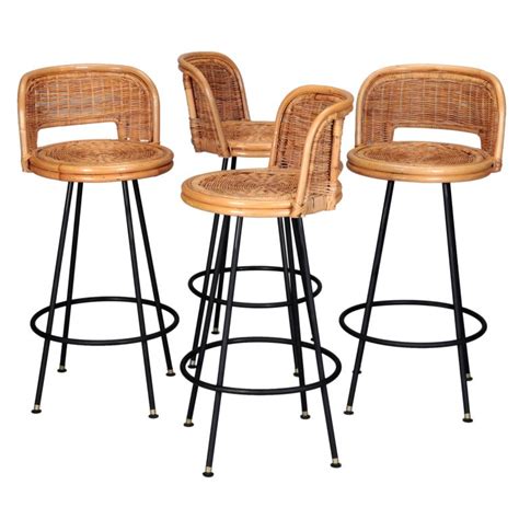 The isabell bar stool takes the classic paris bistro chair to new heights. Set of 4 Mid Century Rattan Swivel Bar Stools in Style of ...