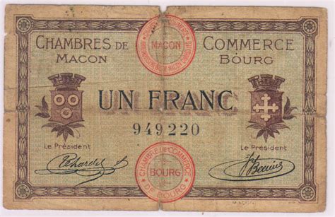 France Chamber Of Commerce Macon Bourg 1 Franc 1919 Used Currency W