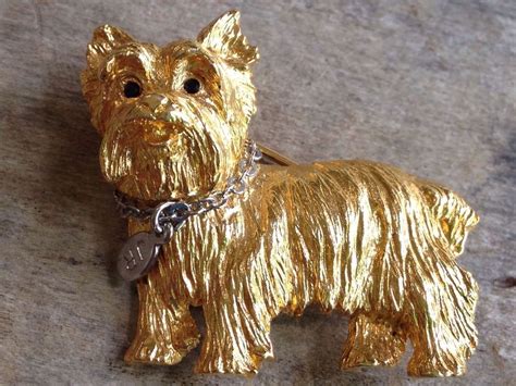 Joan Rivers Gold Tone Yorkie Terrier Dog Brooch Pin W Signature On