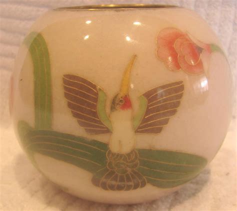 Japanese Art Glass Vase Plique A Jour Hummingbird Birds
