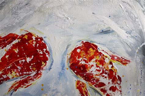 Red Pair Of Koi Fish Abstract Painting Palette Knife Textured Artwork
