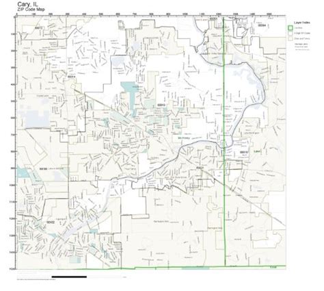 Buy Zip Code Wall Map Of Cary Il Zip Code Map Laminated Online At