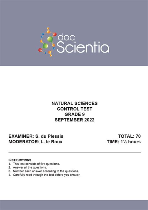 Gr 9 Natural Sciences Test And Memo September 2022