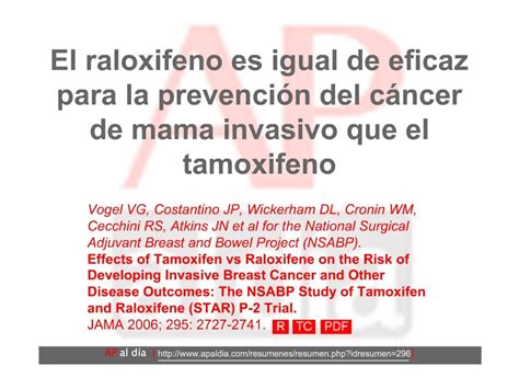 PPT El Raloxifeno Es Igual De Eficaz Para La Prevenci N Del C Ncer De Mama Invasivo Que El