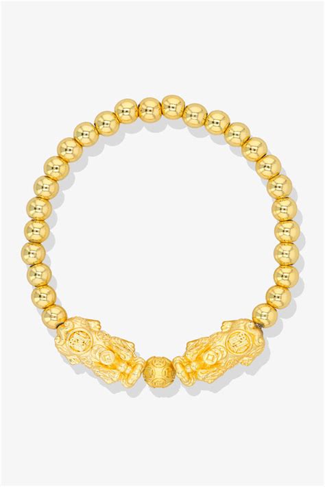 Gold Infinite Fortune 14k Gold Pixiu Feng Shui Bracelet Real Gold