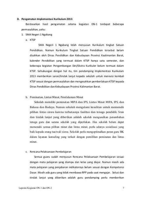 Contoh Laporan Pendampingan Implementasi Kurikulum 2013 Sma Kumpulan