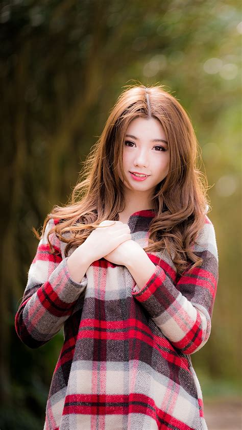 Pictures Brown Haired Bokeh Girls Asian Hands Staring 1080x1920