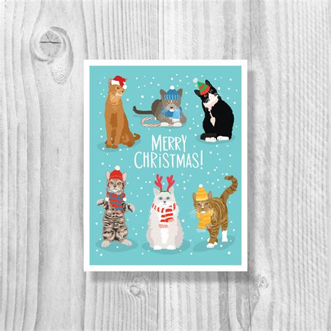 Christmas Cats Holiday Cards Single Card Or Boxed Set Of 10 Etsy