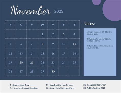 Simple November 2023 Calendar In Eps Illustrator  Word Svg