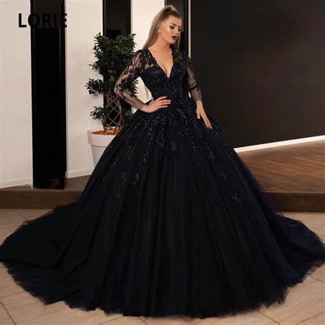 Lorie Ball Gown Black Wedding Dresses Sequin Lace Appliques Bridal