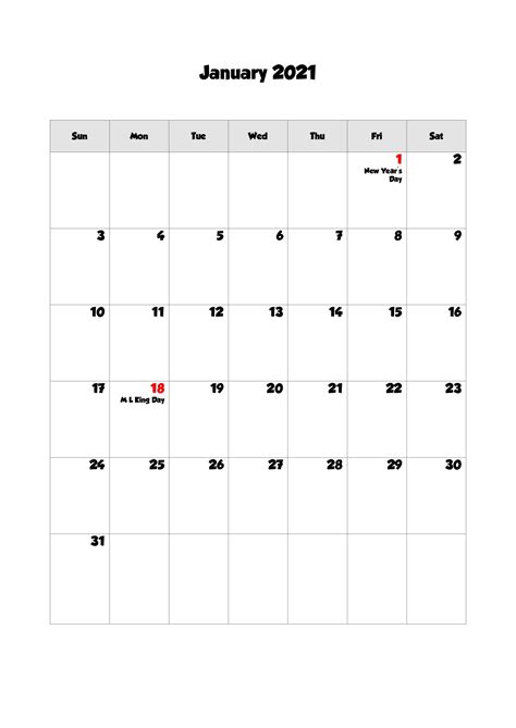 These.pdf files fit a standard 8 ½ x 11 sheet of paper. 65+ Printable Calendar January 2021 Holidays, Portrait ...